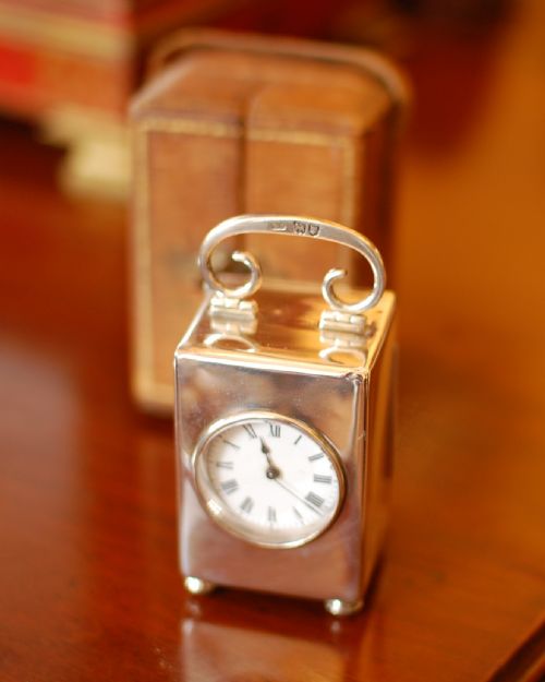 small silver carriage timepiece with outer case - CATEGORY: ANTIQUE CLOCKS - DATED 1910