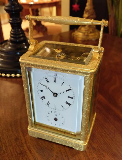 early gilt carriage clock - CATEGORY: ANTIQUE CLOCKS - DATED 1850