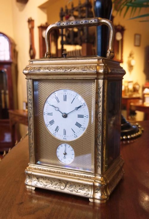 engraved grande sonnerie carriage clock - CATEGORY: ANTIQUE CLOCKS - DATED 1890