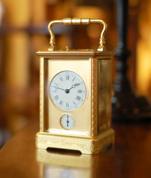 engraved repeater carriage clock with case - CATEGORY: ANTIQUE CLOCKS - DATED 1900