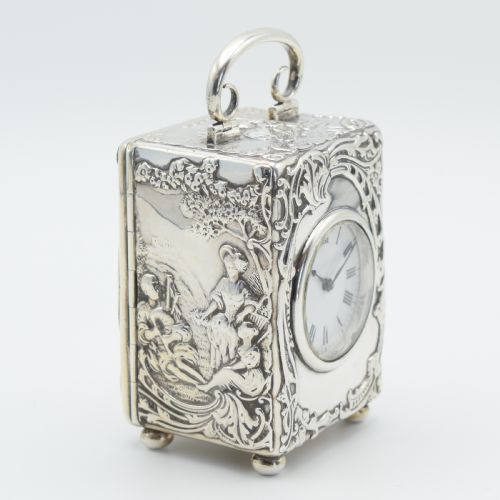 LARGE SILVER 'REPOUSSE' CARRIAGE CLOCK TIMEPIECE - ADDITIONAL PHOTO 2