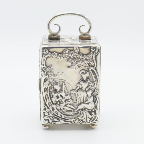 LARGE SILVER 'REPOUSSE' CARRIAGE CLOCK TIMEPIECE - ADDITIONAL PHOTO 3