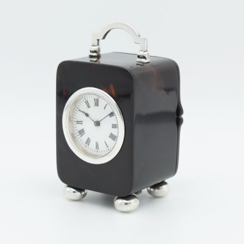 SMALL TIMEPIECE 'TORTIOSESHELL STYLE' CARRIAGE CLOCK - ADDITIONAL PHOTO 2