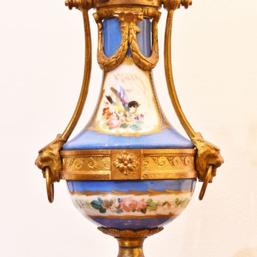 DECORATIVE FRENCH CLOCK WITH SEVRES PANELS AND GARNITURES - ADDITIONAL PHOTO 2