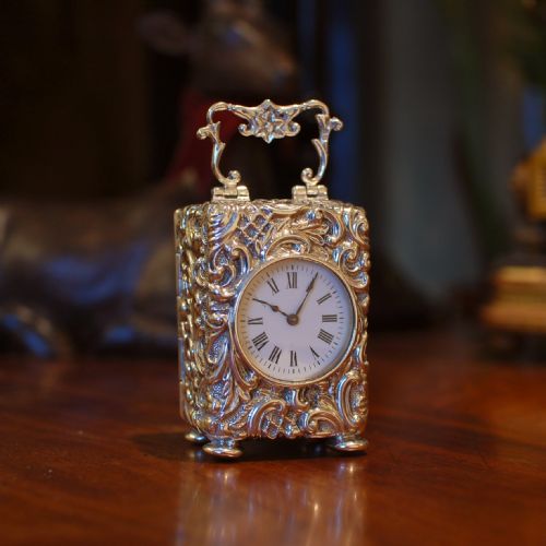 r co timepiece repousse carriage clock - CATEGORY: ANTIQUE CLOCKS - DATED 1910