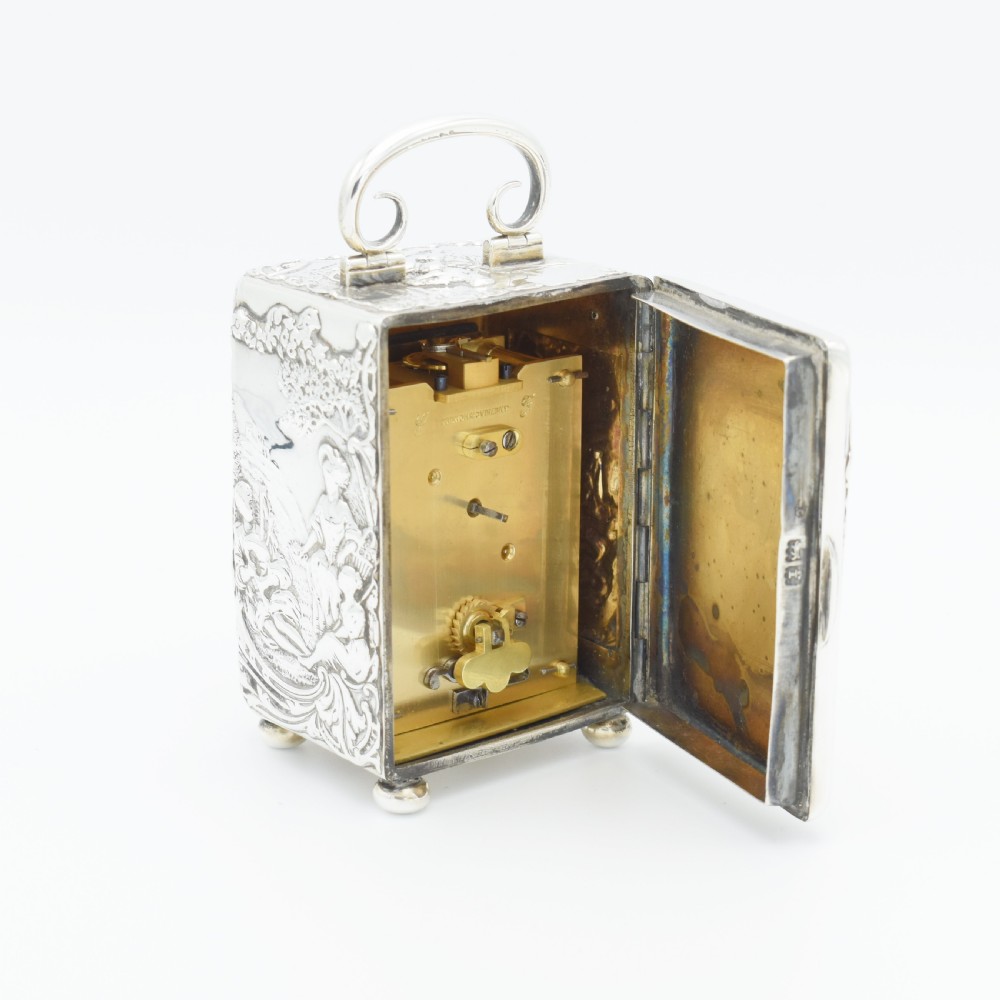Large Silver 'Repousse' Carriage clock - timepiece View V