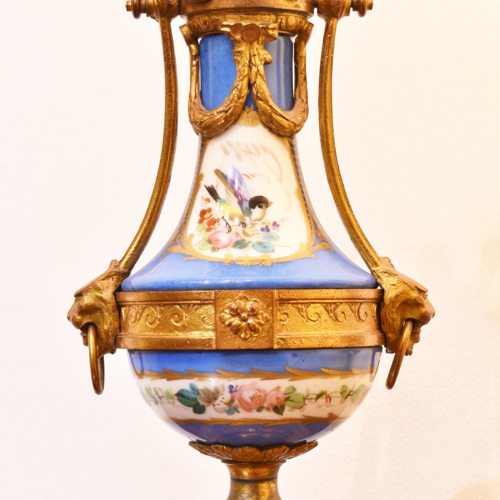 Decorative French clock with Sevres panels and Garnitures  View III
