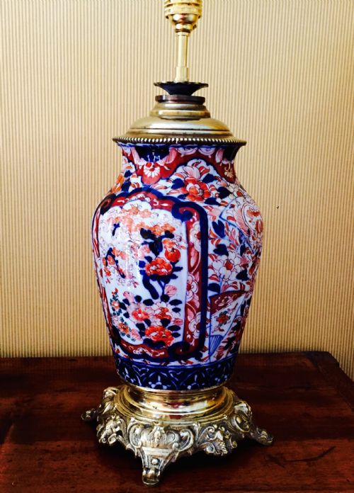 Large Oriental Table Lamp Porcelain  and Bronze