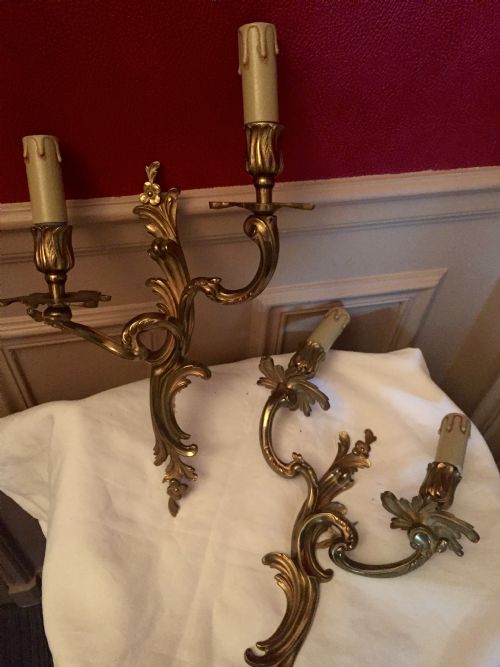 PAIR ART NOUVEAU TWIN ARM WALL LIGHTS BRONZE - ADDITIONAL PHOTO 2