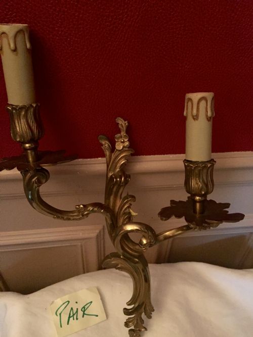 PAIR ART NOUVEAU TWIN ARM WALL LIGHTS BRONZE - ADDITIONAL PHOTO 5