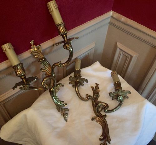 PAIR ART NOUVEAU TWIN ARM WALL LIGHTS BRONZE - ADDITIONAL PHOTO 1