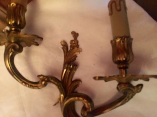 PAIR ART NOUVEAU TWIN ARM WALL LIGHTS BRONZE - ADDITIONAL PHOTO 8