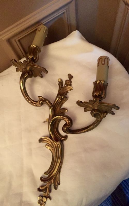 PAIR ART NOUVEAU TWIN ARM WALL LIGHTS BRONZE - ADDITIONAL PHOTO 9