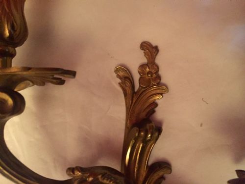 PAIR ART NOUVEAU TWIN ARM WALL LIGHTS BRONZE - ADDITIONAL PHOTO 10
