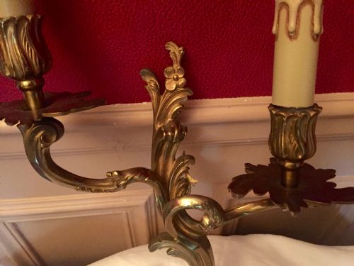 PAIR ART NOUVEAU TWIN ARM WALL LIGHTS BRONZE - ADDITIONAL PHOTO 13