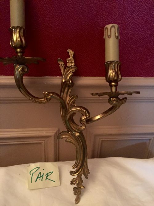 PAIR ART NOUVEAU TWIN ARM WALL LIGHTS BRONZE - ADDITIONAL PHOTO 14