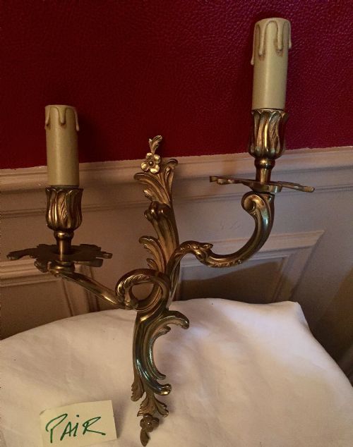 PAIR ART NOUVEAU TWIN ARM WALL LIGHTS BRONZE - ADDITIONAL PHOTO 7