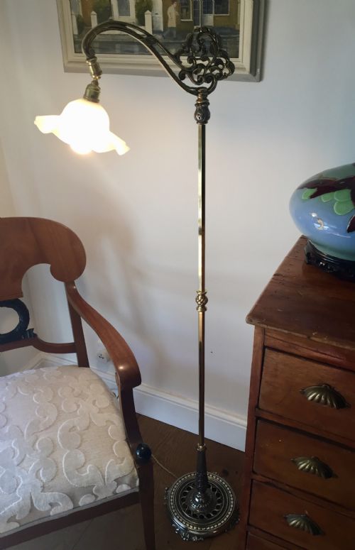Unusual Edwardian Standard Articulated Reading Lamp Bronze and Silver Plate