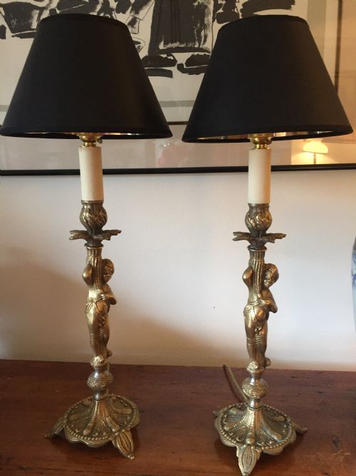 Versatile Pair Cherub Table Lamps Bronze