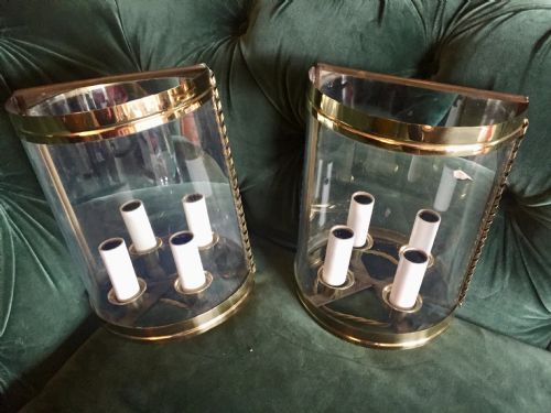 Traditional  Pair Art Deco Twin Half Wall Lanterns Mirror and Brass
