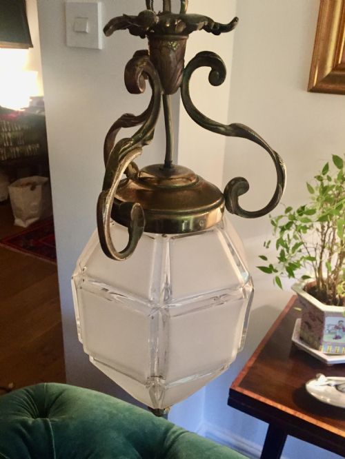 ORIGINAL EDWARDIAN LANTERN FROSTED GLASS AND BRONZE - ADDITIONAL PHOTO 7