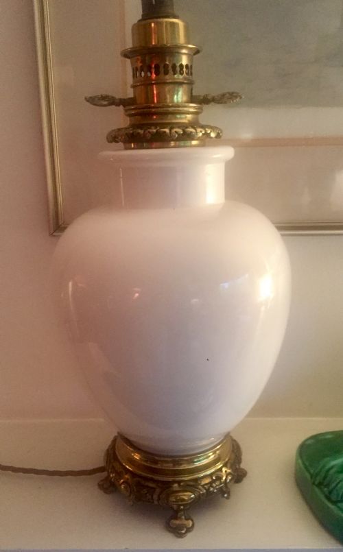 IMPRESSIVE TABLE LAMP FAIENCE AND BRASS - ADDITIONAL PHOTO 3
