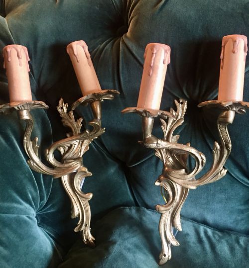 Art Nouveau Twin Arm French Wall Lights Bronze