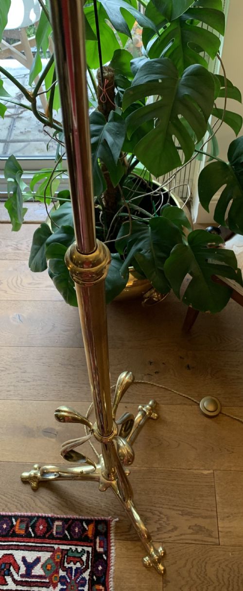 TALL HANDSOME EDWARDIAN TELESCOPIC UPLIGHTER BRASS AND OPALINE - ADDITIONAL PHOTO 6