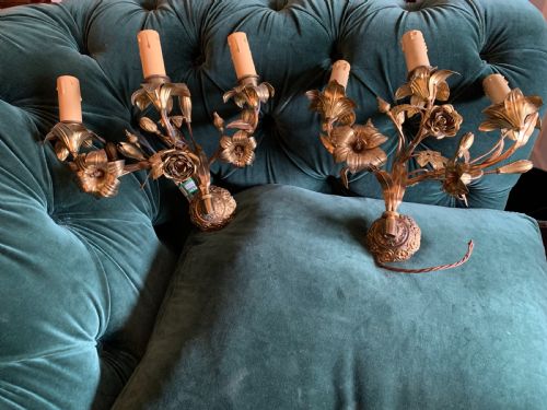 PAIR ART NOUVEAU THREE BRANCH ORNATE WALL LIGHTS - ADDITIONAL PHOTO 1