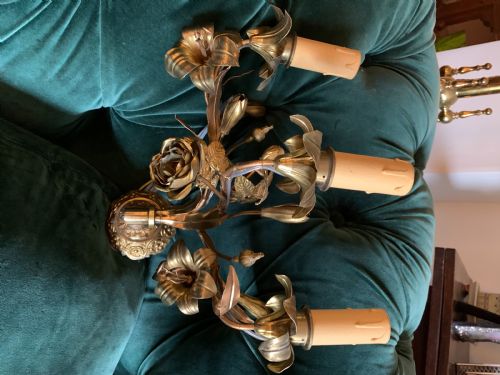 PAIR ART NOUVEAU THREE BRANCH ORNATE WALL LIGHTS - ADDITIONAL PHOTO 4