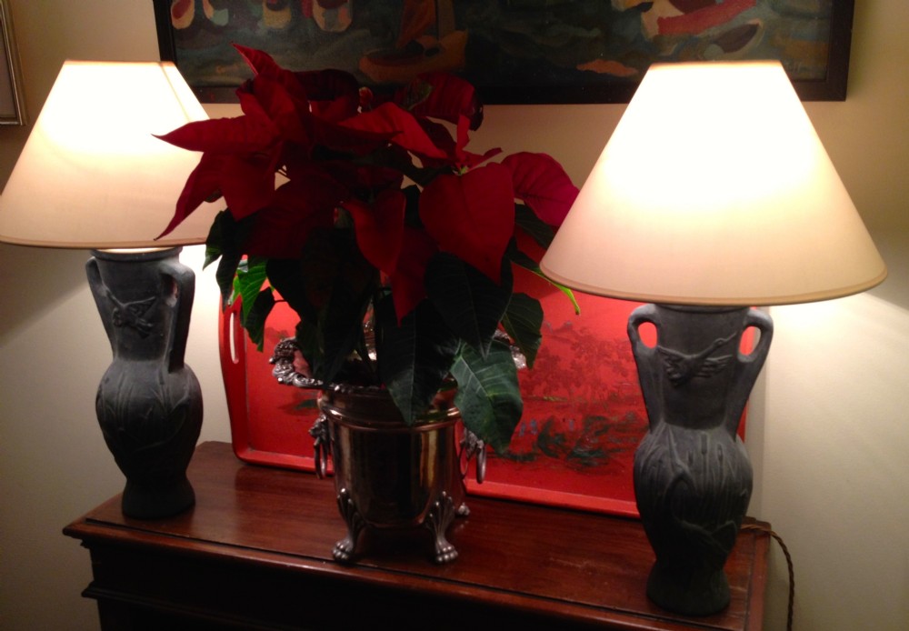 Wonderful Pair French Art Nouveau Urn Table Lamps Terra Cotta