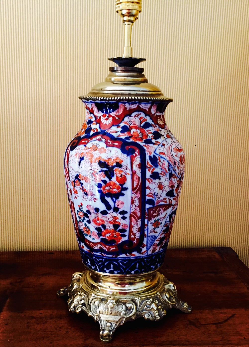 Large Oriental Table Lamp Porcelain  and Bronze