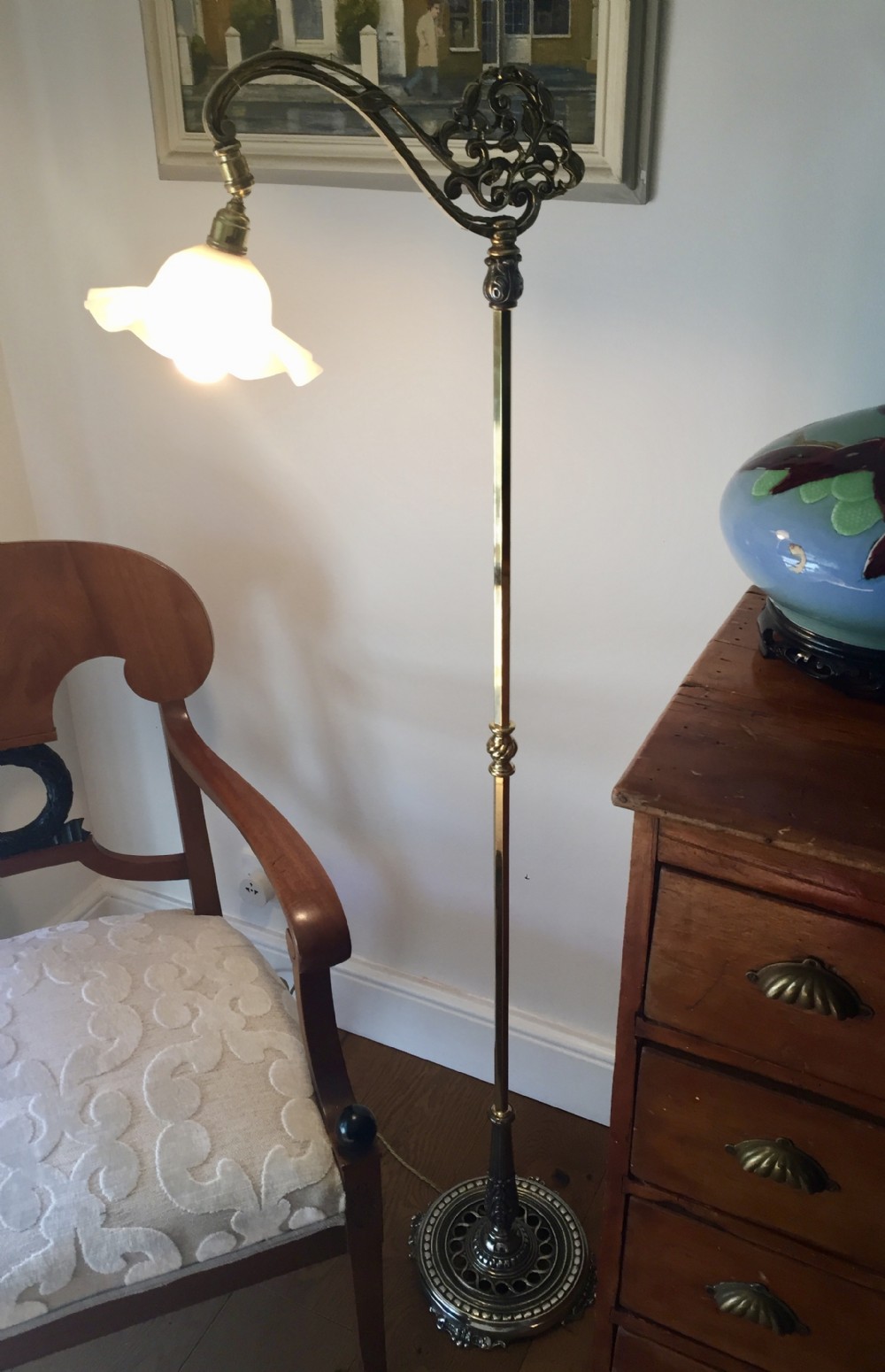 Unusual Edwardian Standard Articulated Reading Lamp Bronze and Silver Plate