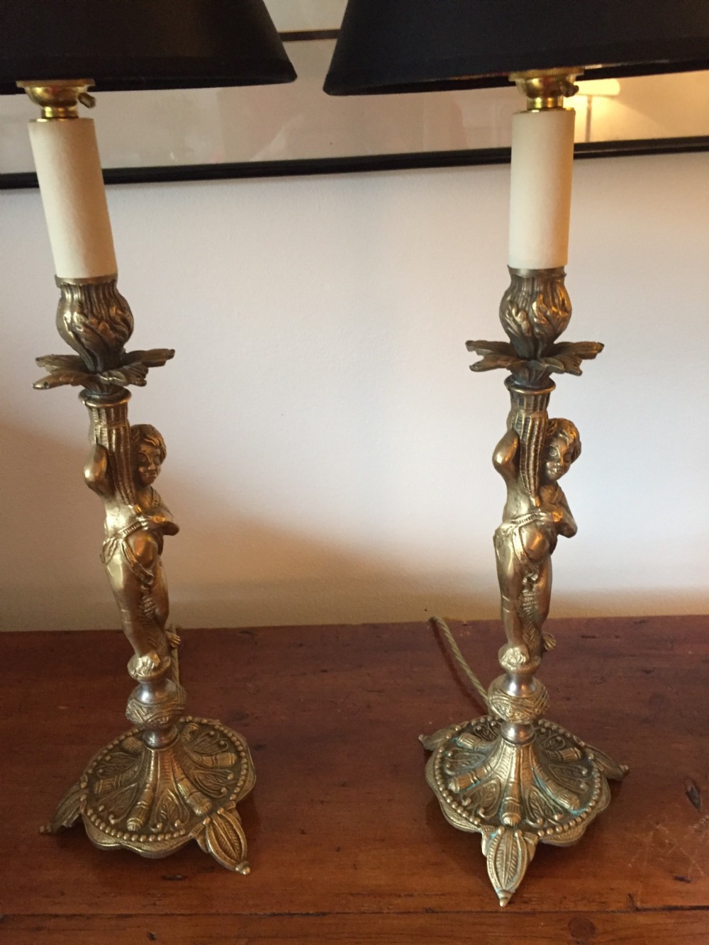 Versatile Pair Cherub Table Lamps Bronze View IV
