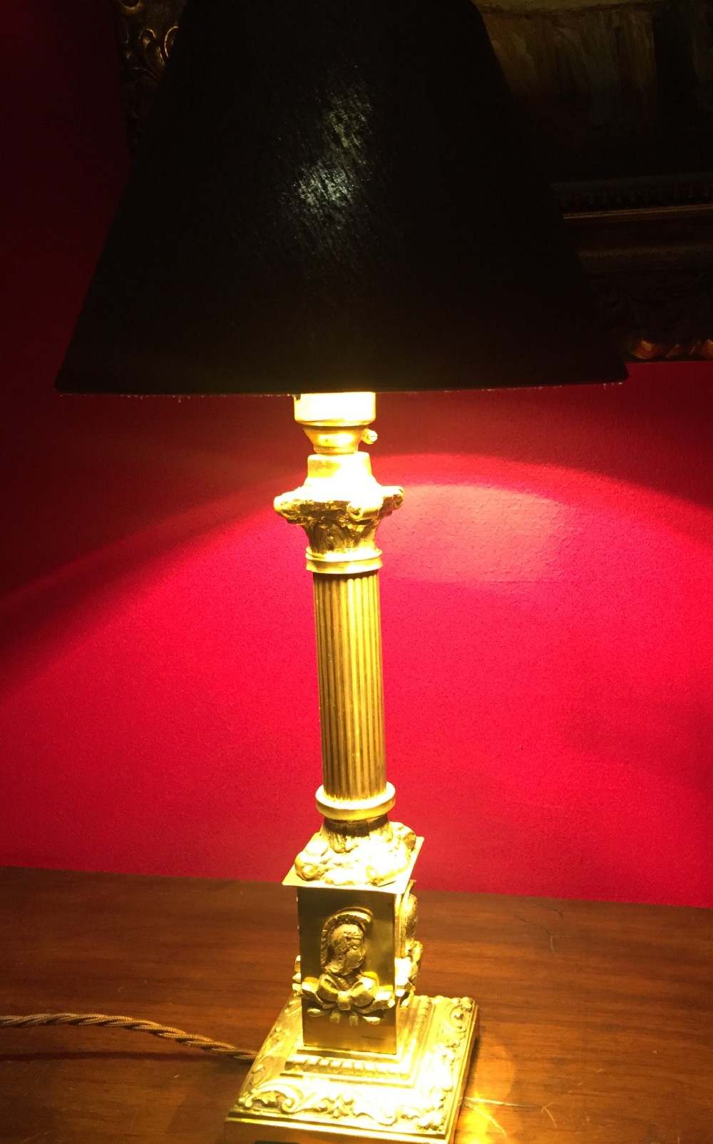 Art Nouveau Obelisk Table Lamp Bronze and Frosted Glass