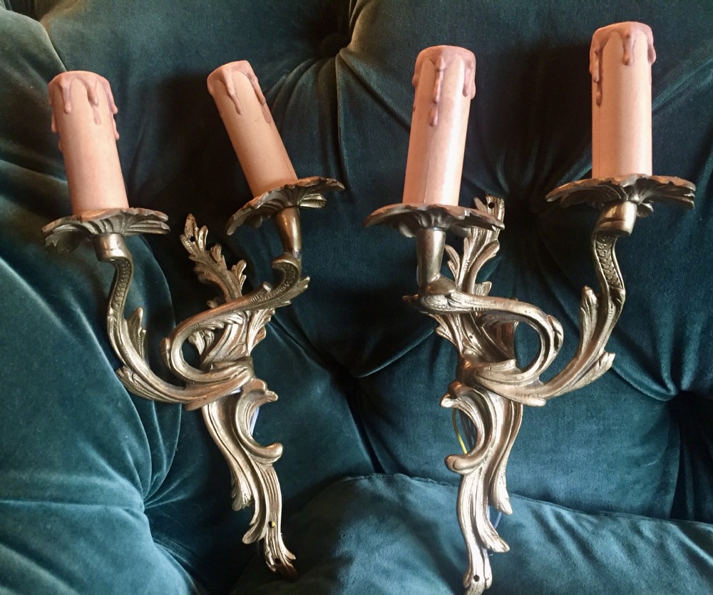 Art Nouveau Twin Arm French Wall Lights Bronze View V