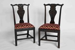 SCOTTISH CARVED OAK COUNTRY CHIPPENDALE SIDE CHAIRS