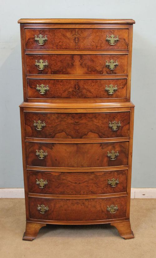 Figured Walnut Bow Front Chest of Drawers