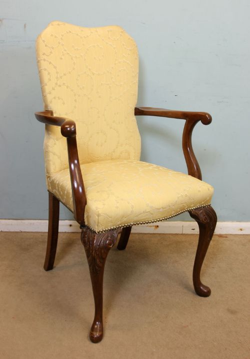 fig 1. Set Six Walnut Queen Anne Style Padded Back Dining Chairs
