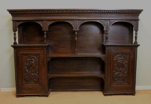 Antique Carved Oak Slim Sideboard Dresser