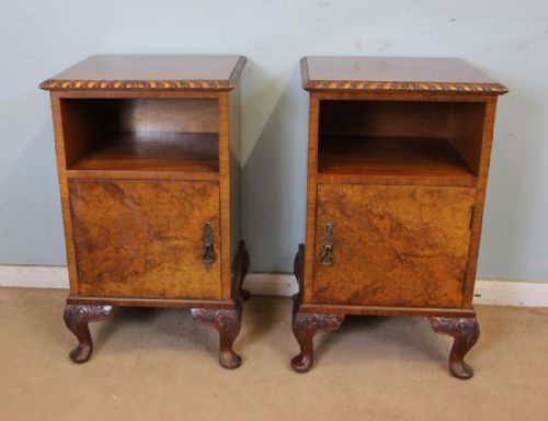 Pair Burr Walnut Bedside Cabinets