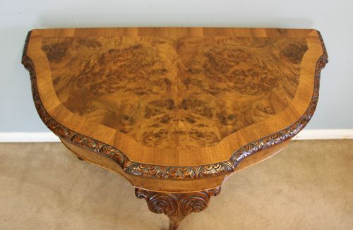 ANTIQUE BURR WALNUT CONSOLE CARD SIDE TABLE - ADDITIONAL PHOTO 1