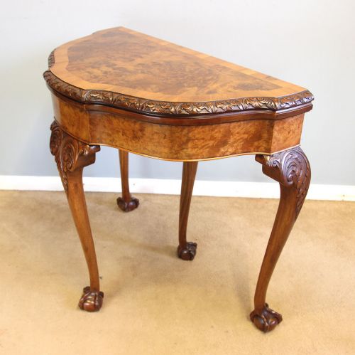 ANTIQUE BURR WALNUT CONSOLE CARD SIDE TABLE - ADDITIONAL PHOTO 7