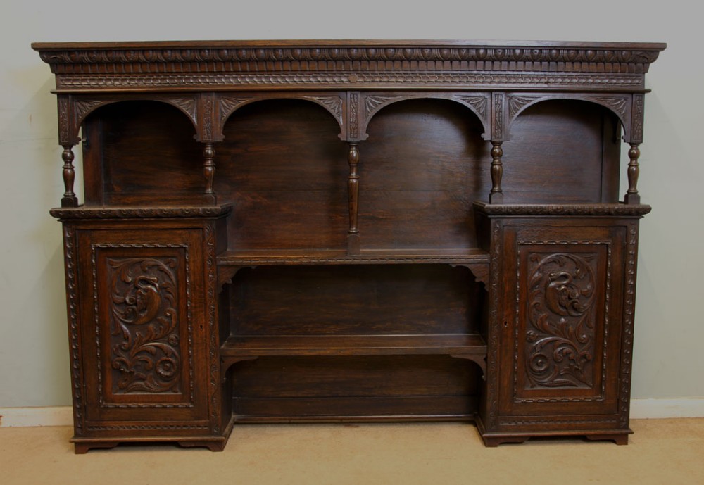 Antique Carved Oak Slim Sideboard Dresser