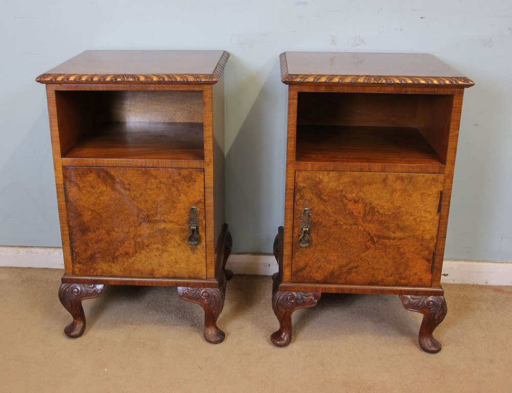 Pair Burr Walnut Bedside Cabinets