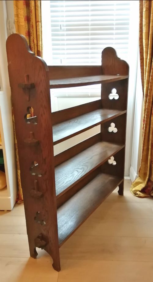 arts and crafts liberty's sedley four tier open bookcase1900 - CATEGORY: ANTIQUE BOOKCASES - DATED 1900