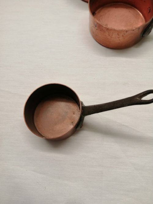 AN ANTIQUE SET OF FRENCH COPPER AND STEELIRON PANS - ADDITIONAL PHOTO 6