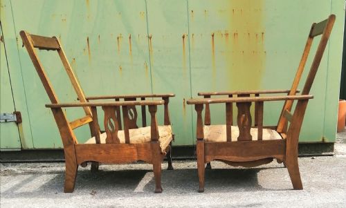 pair of fine arts and crafts adjustable armchairs - CATEGORY: ANTIQUE CHAIRS - DATED 1910