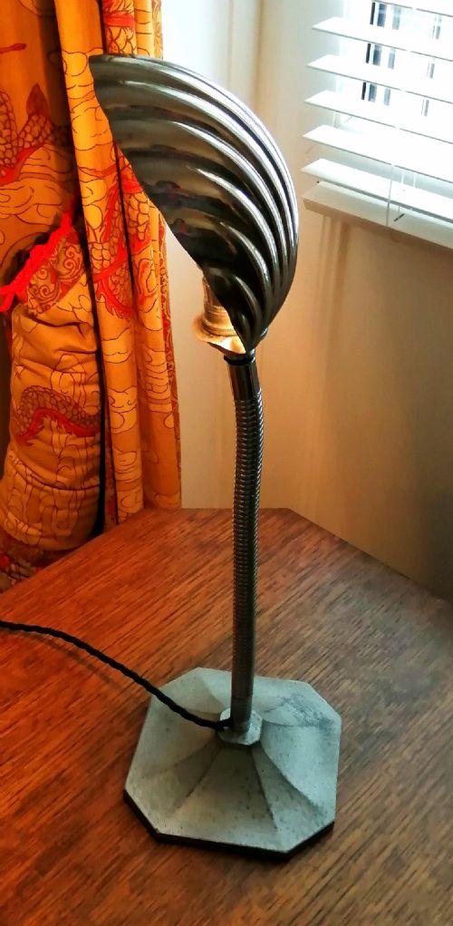 antique art deco chrome and cast iron desk lamp - CATEGORY: ANTIQUE LIGHTING - DATED 1930