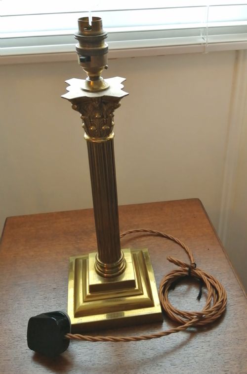 antique brass corinthian column table lamp - CATEGORY: ANTIQUE LIGHTING - DATED 1900